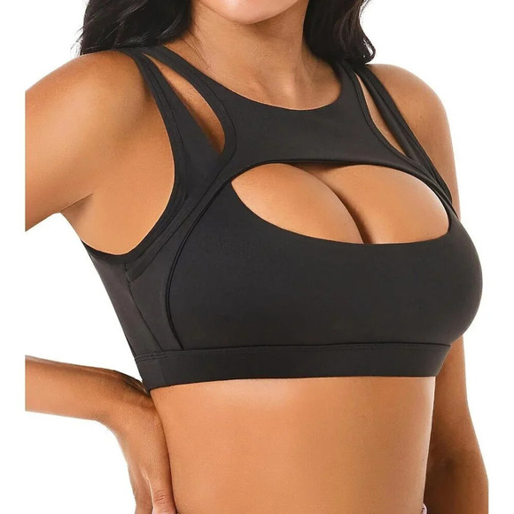 Sports Bra for Women Sexy Hollow Crop Tops with Removable Cups Workout Yoga  Bra - Picture 1 of 6